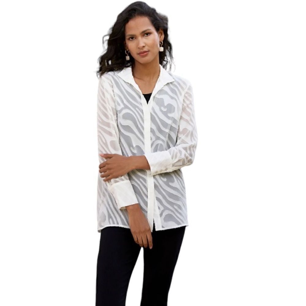 MING WANG Sheer Zebra Stripe Woven Blouse ~NWT~